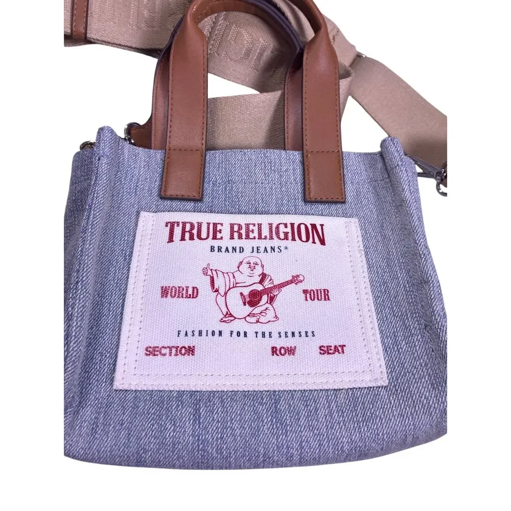 True Religion Small Handbag Leather Denim Patch Crossbody Purse Y2K Designer Bag - Picture 3 of 5